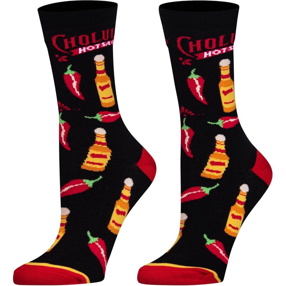 image:imageCool Socks Condiment Novelty Crew Socks for Men amp Women Fun FoodThemed Gift Colorful Everyday Crew Sock CollectionCholula Too Spicy