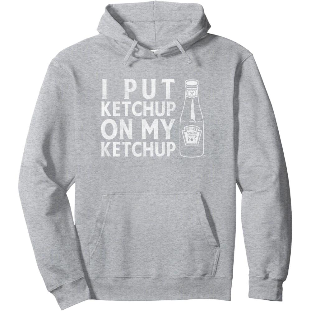 image:imageHeinz Tomato Ketchup I Put Ketchup On My Ketchup Distressed Pullover HoodieHeather Grey